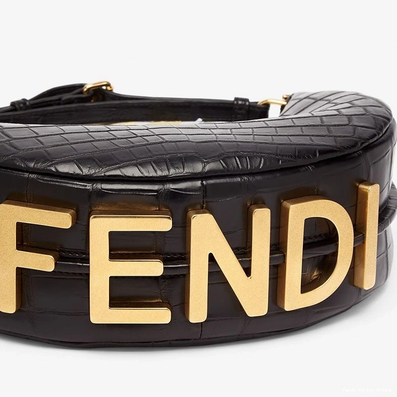 Cheap Crocodile In Fendigraphy Black Small Hobo Leather Bag Fendi 0818